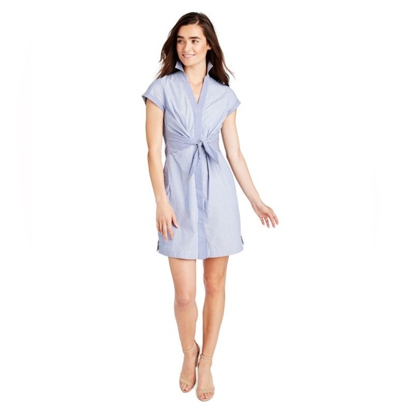 Vineyard Vines Tie Front Mix Stripe Cotton Dress Sz 0 Buttondown Mini Dress - Picture 2 of 12
